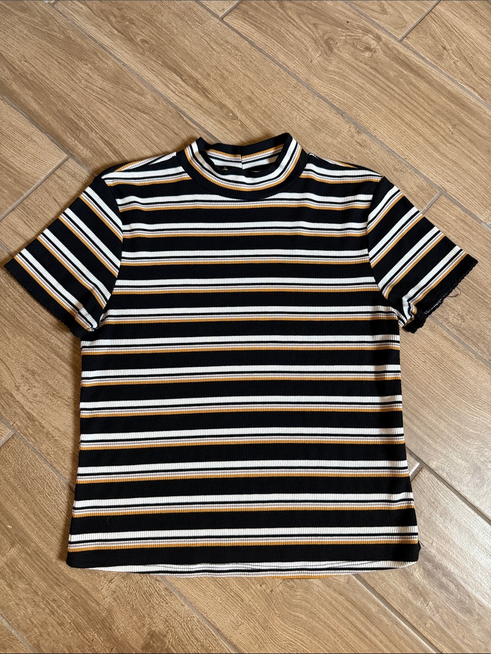 Hippie Rose Black, White & Gold Striped Mock Neck Tee